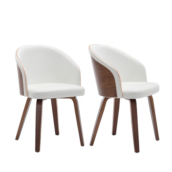 Maynau PU Leather and Wood Upholstered Dining Arm Chairs (Set 2)