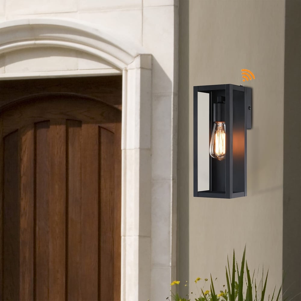 1 Light 13.15 in Outdoor dusk to dawn sensor Wall Light with Matte Black Finish   Clear glass shade   Middle