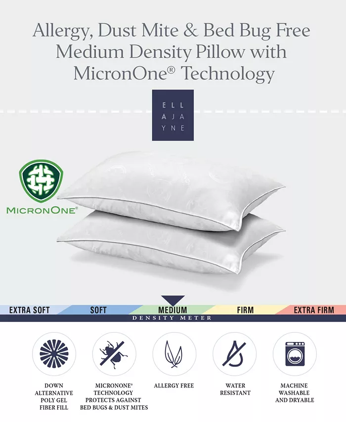 Ella Jayne MicronOne Dust Mite， Bedbug， and Allergen-Free Down Alternative Pillow， Medium Density， Standard - Set of 2