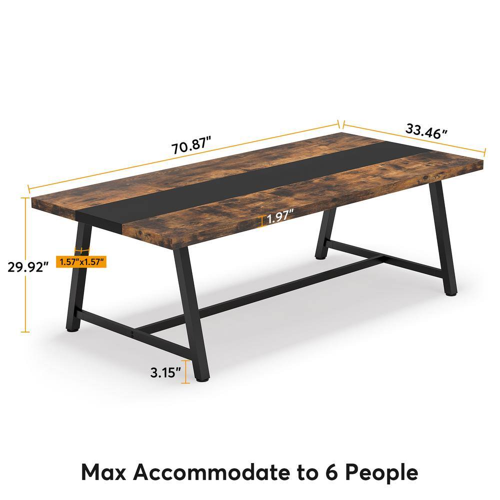 Tribesigns Cassey 70.9 in. Rectangle Conference Table 6 ft. Meeting Table Rustic Brown With Black Wood Computer Desk CT-F1596