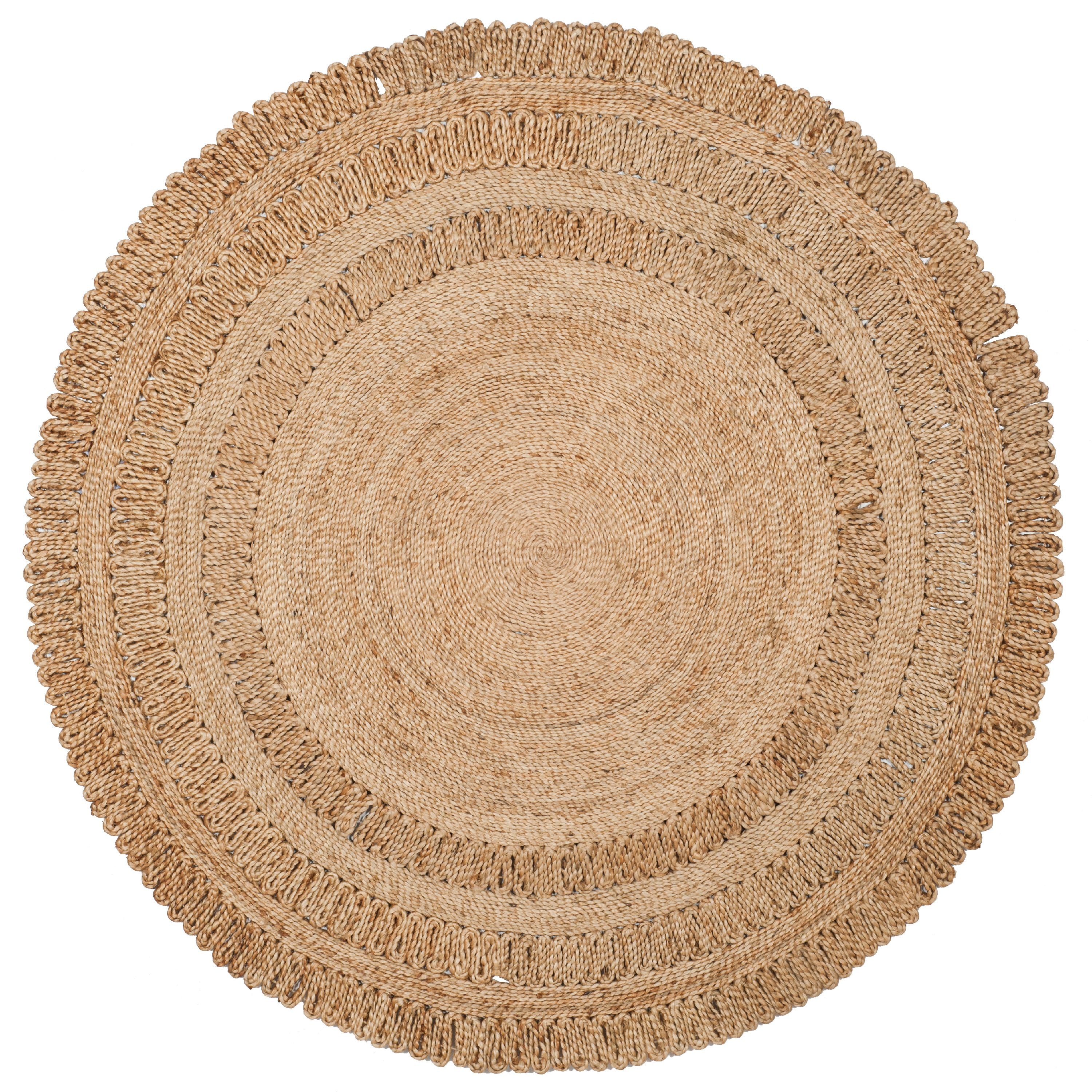 SAFAVIEH Natural Fiber Rodina Geometric Braided Jute Area Rug, Natural, 5' x 5' Round