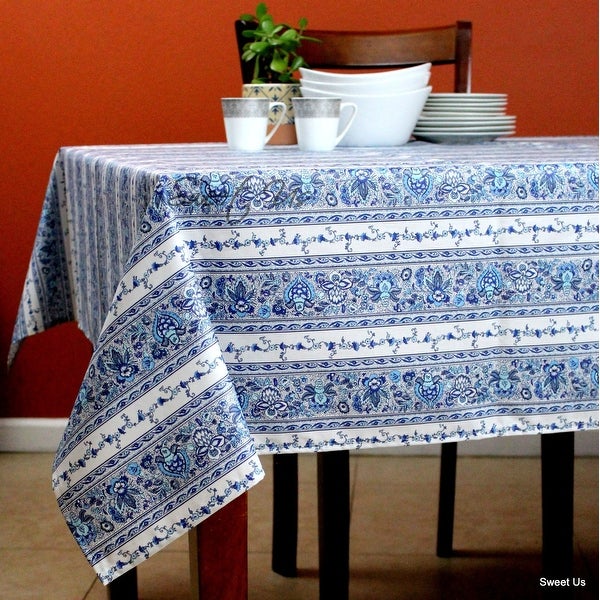 Wipeable Tablecloth Spill Resistant Cotton French Indienne Fleur