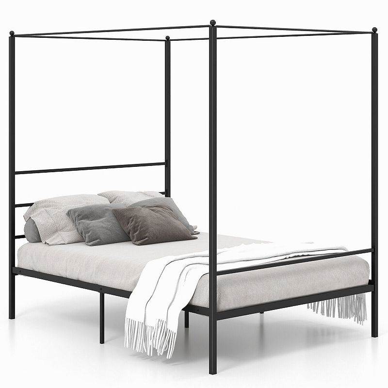 Metal Canopy Bed Frame with Slat Support