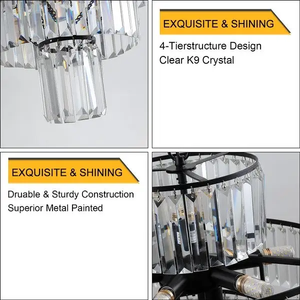 Oaks Aura Modern Mid-Century Black Glam Empire Crystal Chandelier， Crystal Ceiling Light for Hallway， Living Room， Bedroom Shopping - The Best Deals on Chandeliers