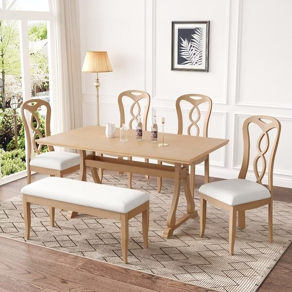 Trestle Dining Table Set with Upholstered Dining Chairs and Dining Bench