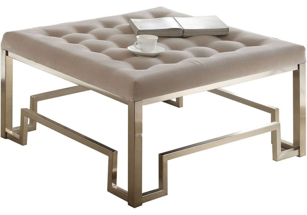 Benzara BM186972 Modern Square Shaped Wood  ampMetal Cocktail Ottoman  Gold/Beige   Contemporary   Footstools And Ottomans   by Benzara  Woodland Imprts  The Urban Port  Houzz