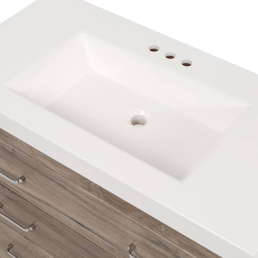 Glacier Bay Woodbrook 37 in. W Bathroom Vanity in White Washed Oak with Cultured Marble Vanity Top in White with White Sink WB36P2-WO