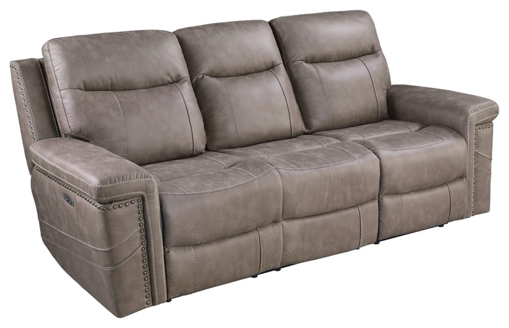 Power Recliner Sofa  Cushioned Seat  ampBackrest With USB Charging Ports  Taupe   Transitional   Sofas   by Decorn  Houzz