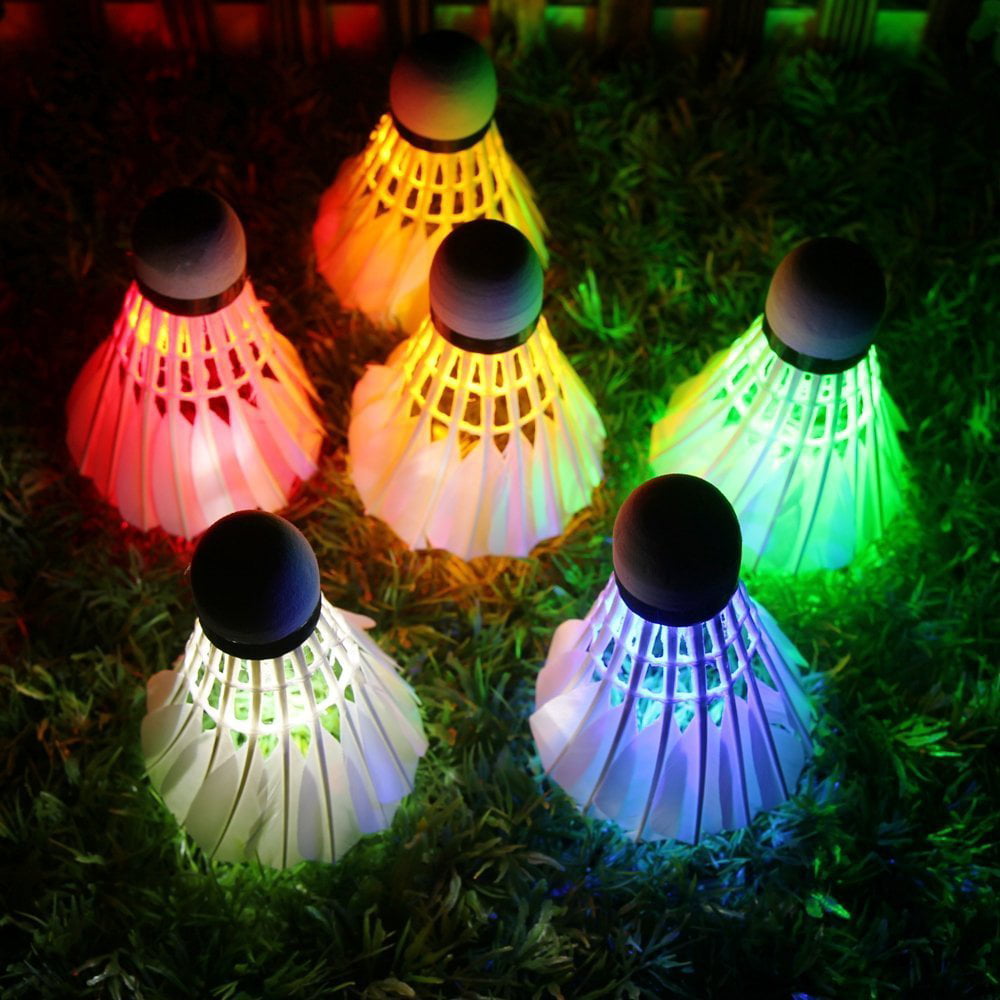 Kevenz 6 Pieces LED Shuttlecock Badminton Shuttlecocks Set Dark Night Glow Birdies Lighting