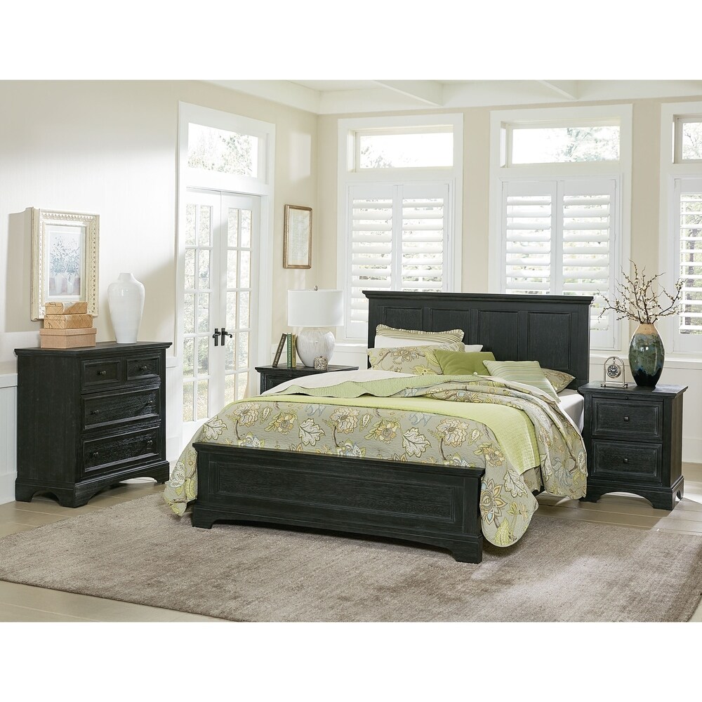 Farmhouse Basics Queen Bedroom Set with 2 Nightstands  1 Vanity and Bench  and 1 Chest