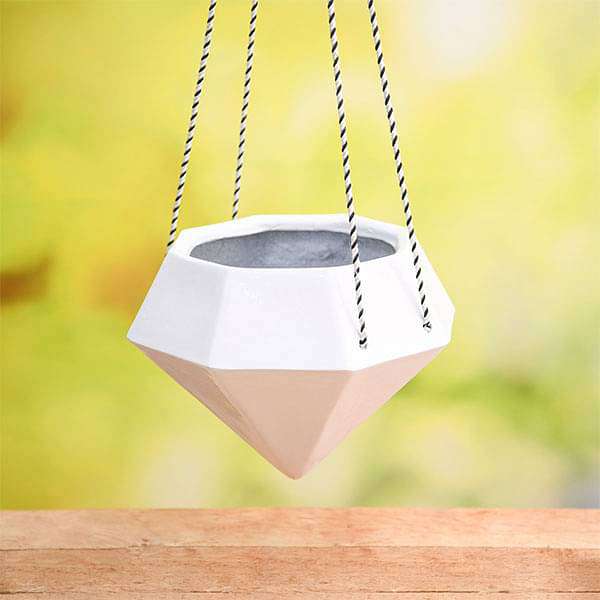 9.8 inch (25 cm) SML-015 Diamond Hanging Fiberglass Planter (White)