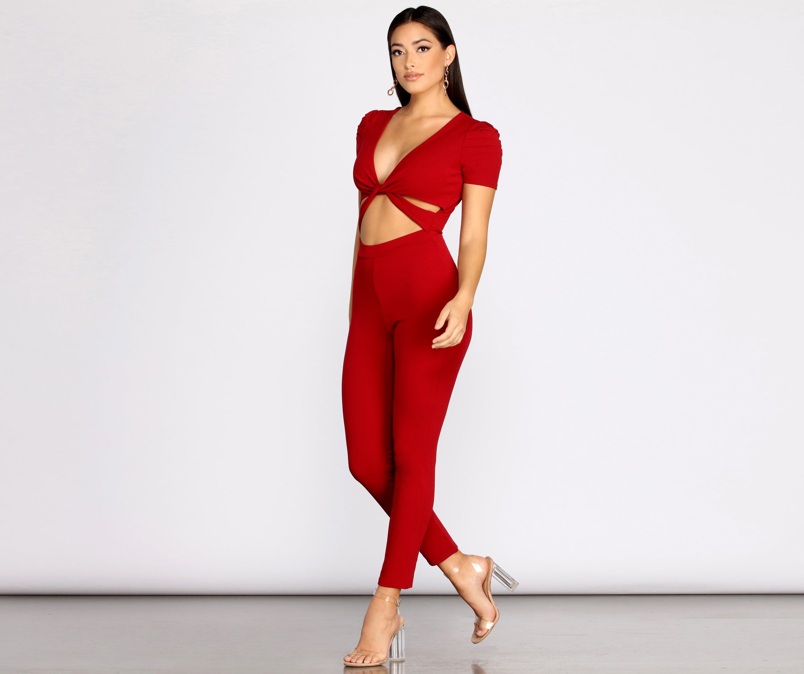 Risk It All Twist Front Fitted Jumpsuit