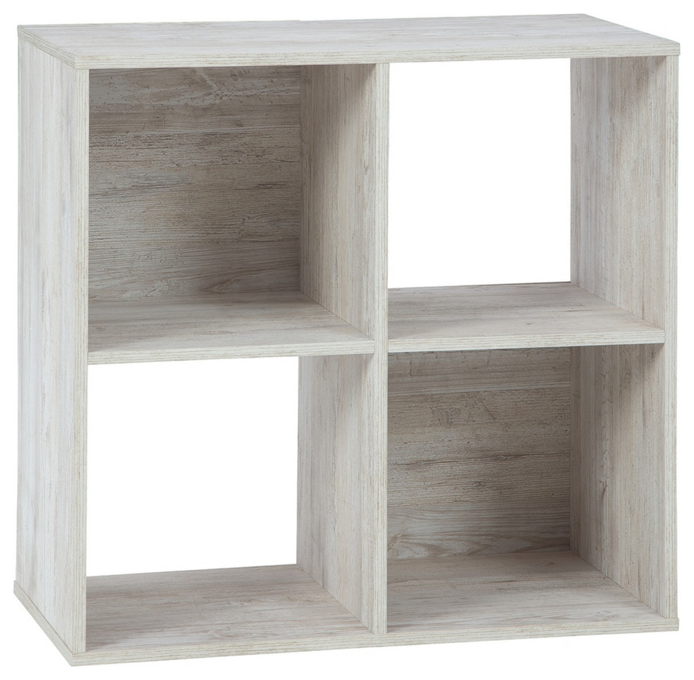 Benzara BM227055 4 Cube Wooden Organizer with Grain Details  Washed White   Farmhouse   Bookcases   by Homesquare  Houzz