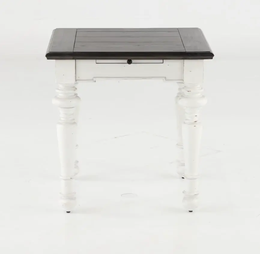 European Cottage Charcoal Gray and White End Table