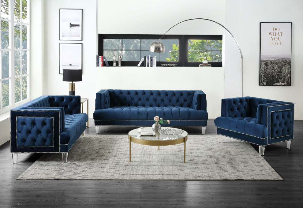 Ansario Sofa  Blue Velvet   Contemporary   Sofas   by Acme Furniture  Houzz