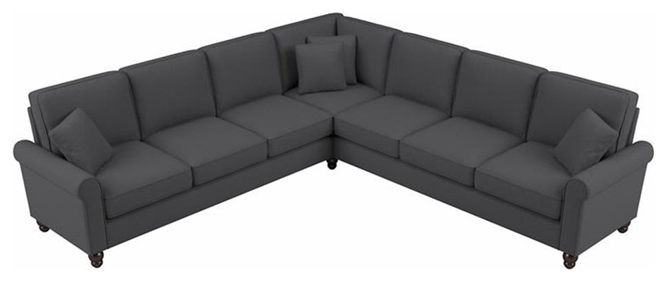 Pemberly Row 111W L Shaped Sectional Couch in Charcoal Gray Herringbone Fabric   Traditional   Sectional Sofas   by Homesquare  Houzz