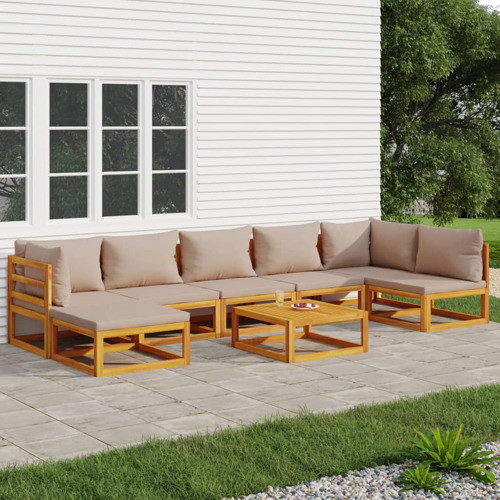 vidaXL Patio Furniture Set 8 Piece Sectional Sofa with Taupe Cushions Solid Wood   Transitional   Outdoor Lounge Sets   by vidaXL LLC  Houzz