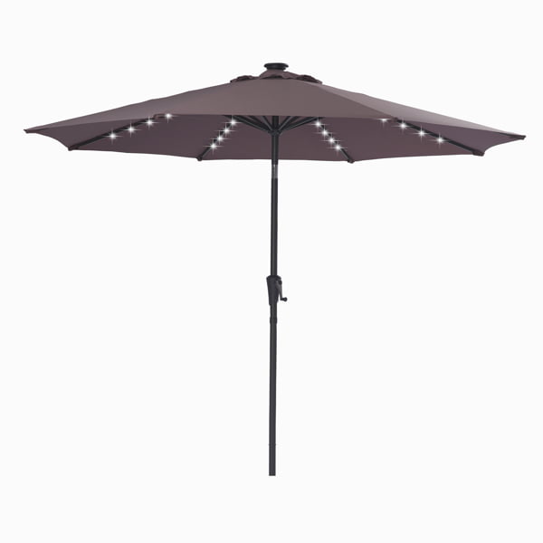 9 Ft Solar Umbrella 40LED Lighted Outdoor Umbrella Patio Umbrella Table Market Umbrella with Tilt and Crank for Garden, Deck, Backyard, Pool and Beach, Brown