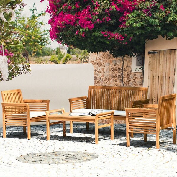 4 Pcs Outdoor Acacia Wood Sofa Furniture Set - 50.5