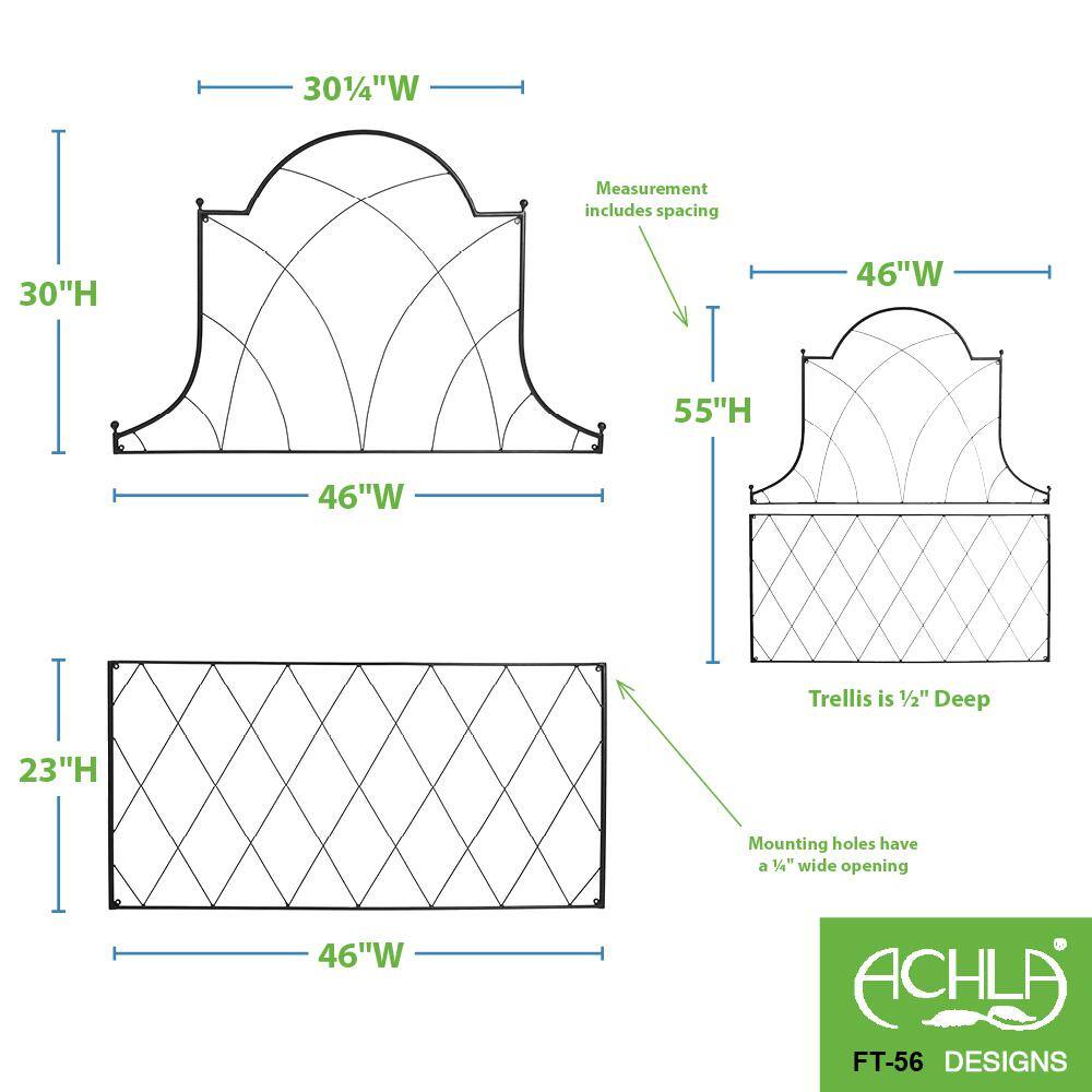 Achla Designs Traditional Somerset Decorative Garden Trellis of 2-Pieces 53 in. Tall Black Powder Coat Finish FT-56