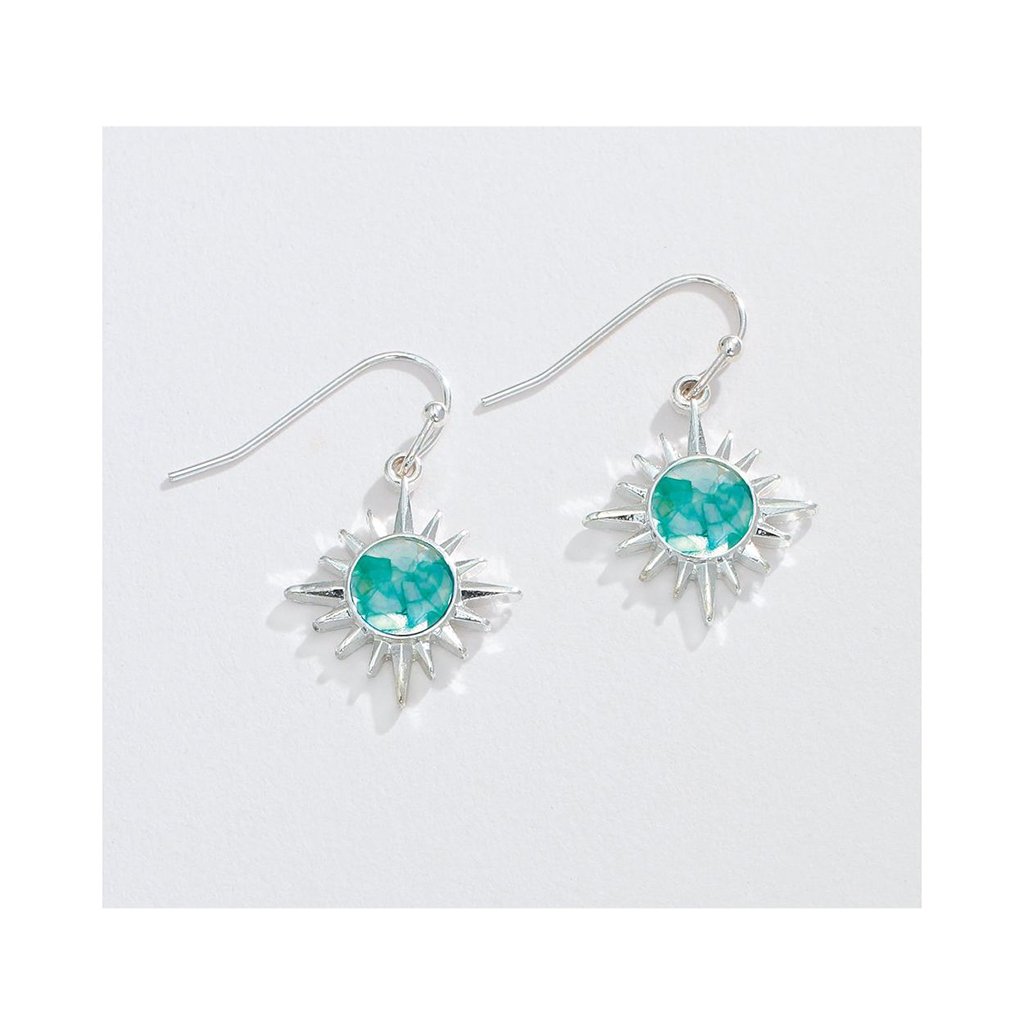 Periwinkle by Barlow  Silver Starburst with Turquoise and White Glitter Flakes  - Earrings