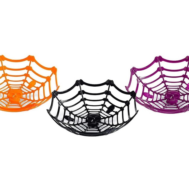 Neliblu Large Halloween Spider Web Bowl And Skulls Basket Candy Bowls For Halloween Party Supplies Set Of 3