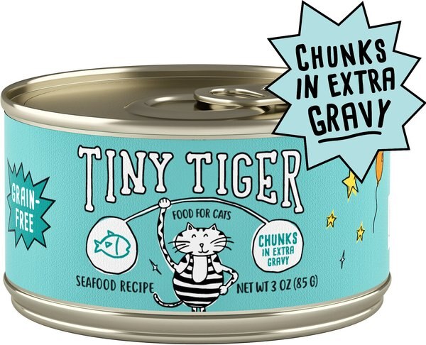 Tiny Tiger Chunks in EXTRA Gravy Seafood Recipe Grain-Free Canned Cat Food