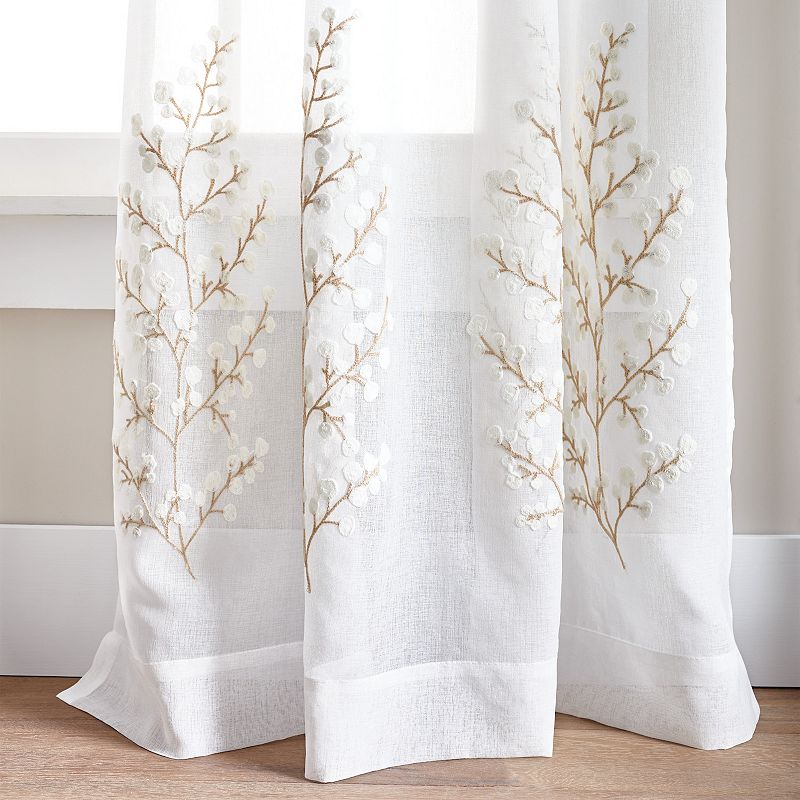 Martha Stewart Georgia Embroidery Rod Pocket Top 2 Window Curtain Panels