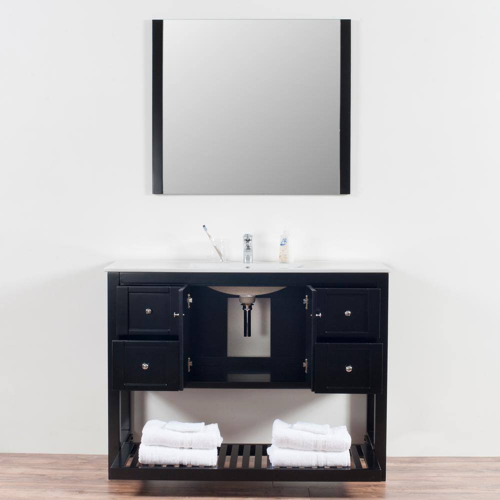 Manhattan 48 in. W x 18 in. D Bath Vanity in Black with White Ceramic Basin(s) and Mirror MH-48-C-MB-BL