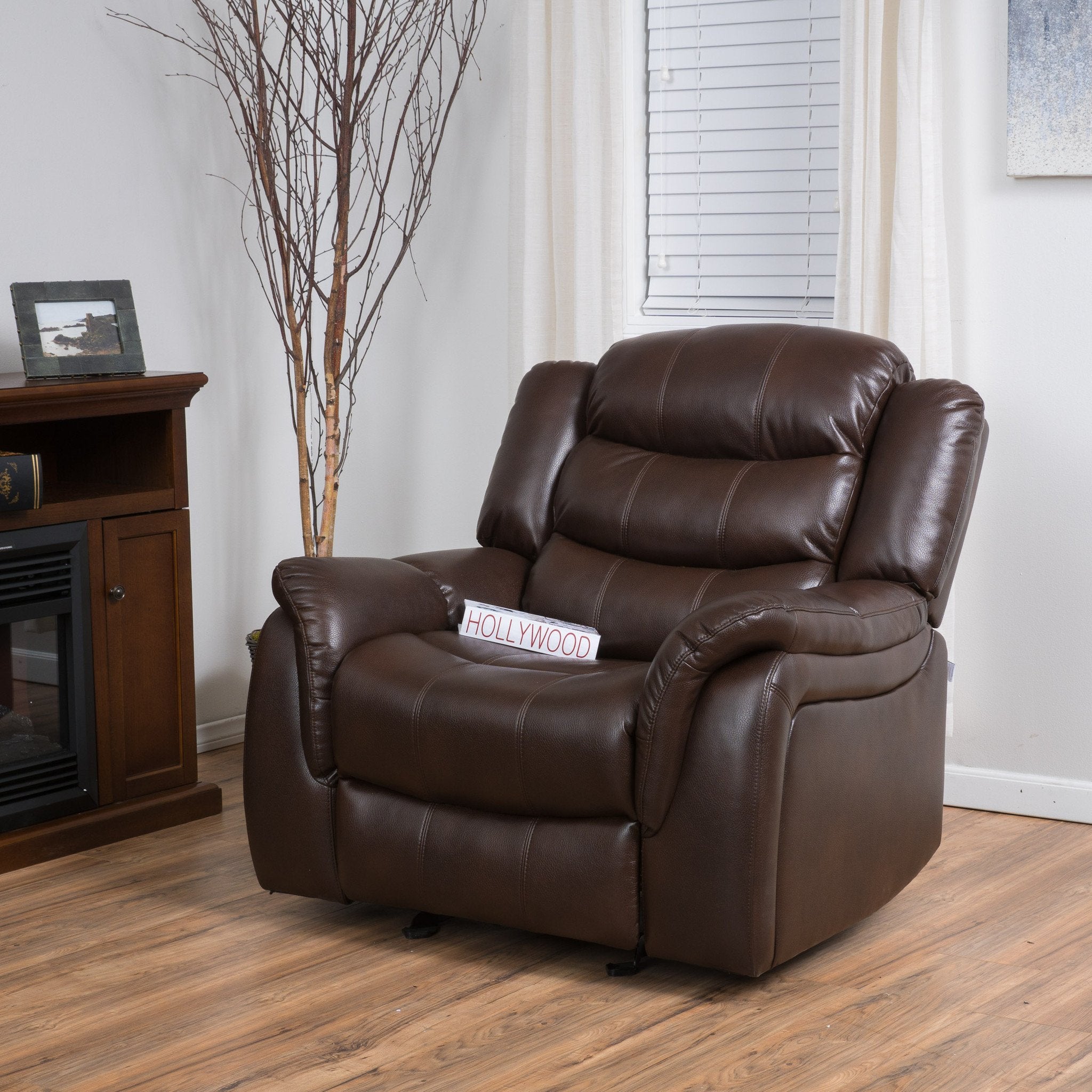 Emryka Brown PU Leather Glider Recliner Club Chair