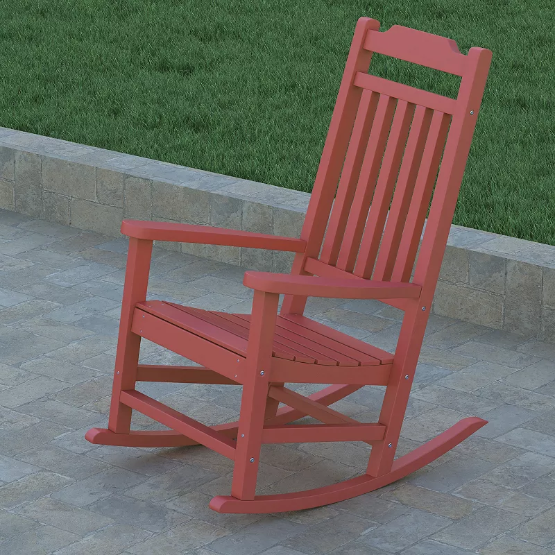 Emma and Oliver All-Weather Poly Resin Wood Rocking Chair - Patio and Backyard Furniture