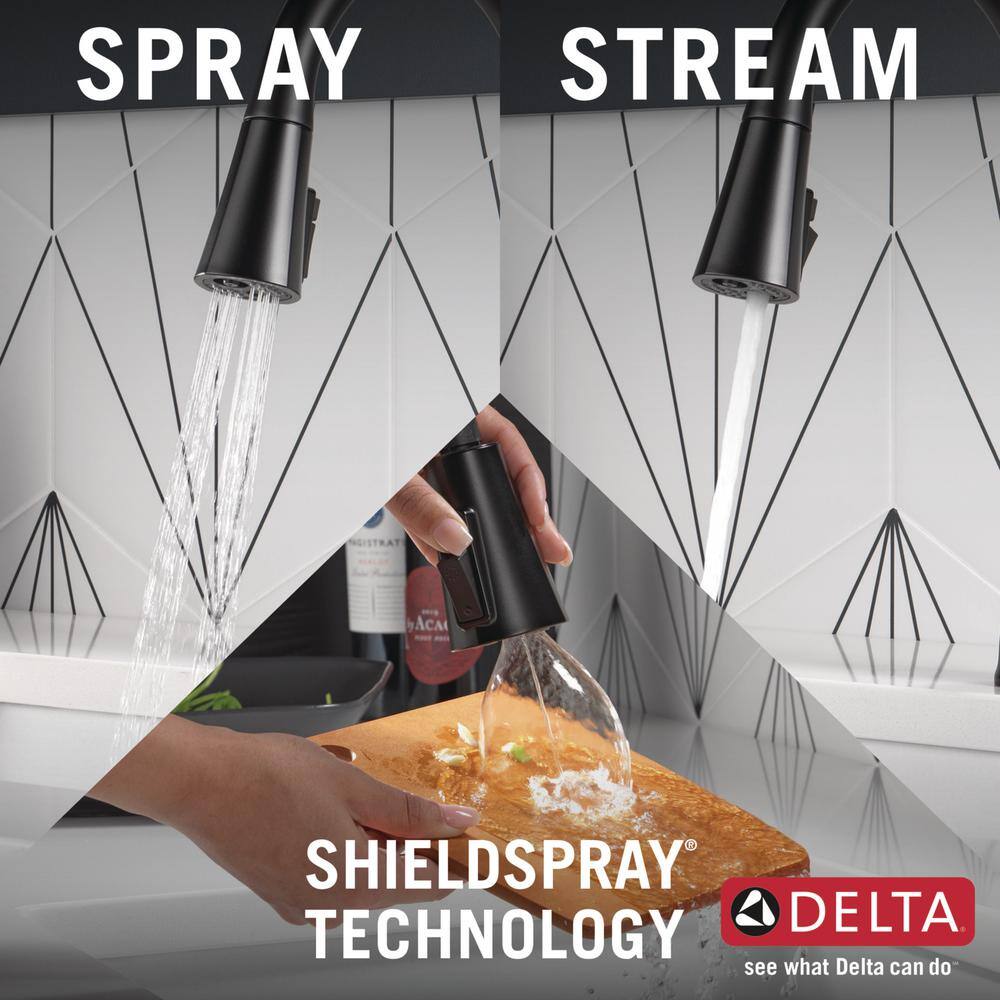 Delta Hyde Single-Handle Pull Down Sprayer Kitchen Faucet with ShieldSpray Technology in Matte Black 19801Z-BLSD-DST