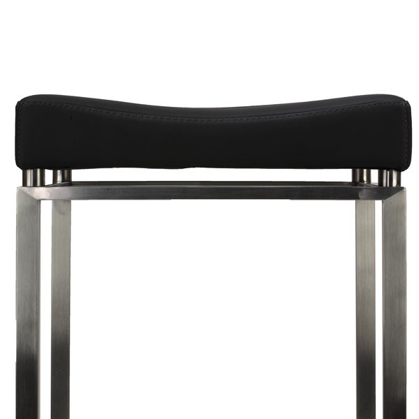 Cortesi Home Isis Counter-Height Stool in Brushed Stainless Steel， Black