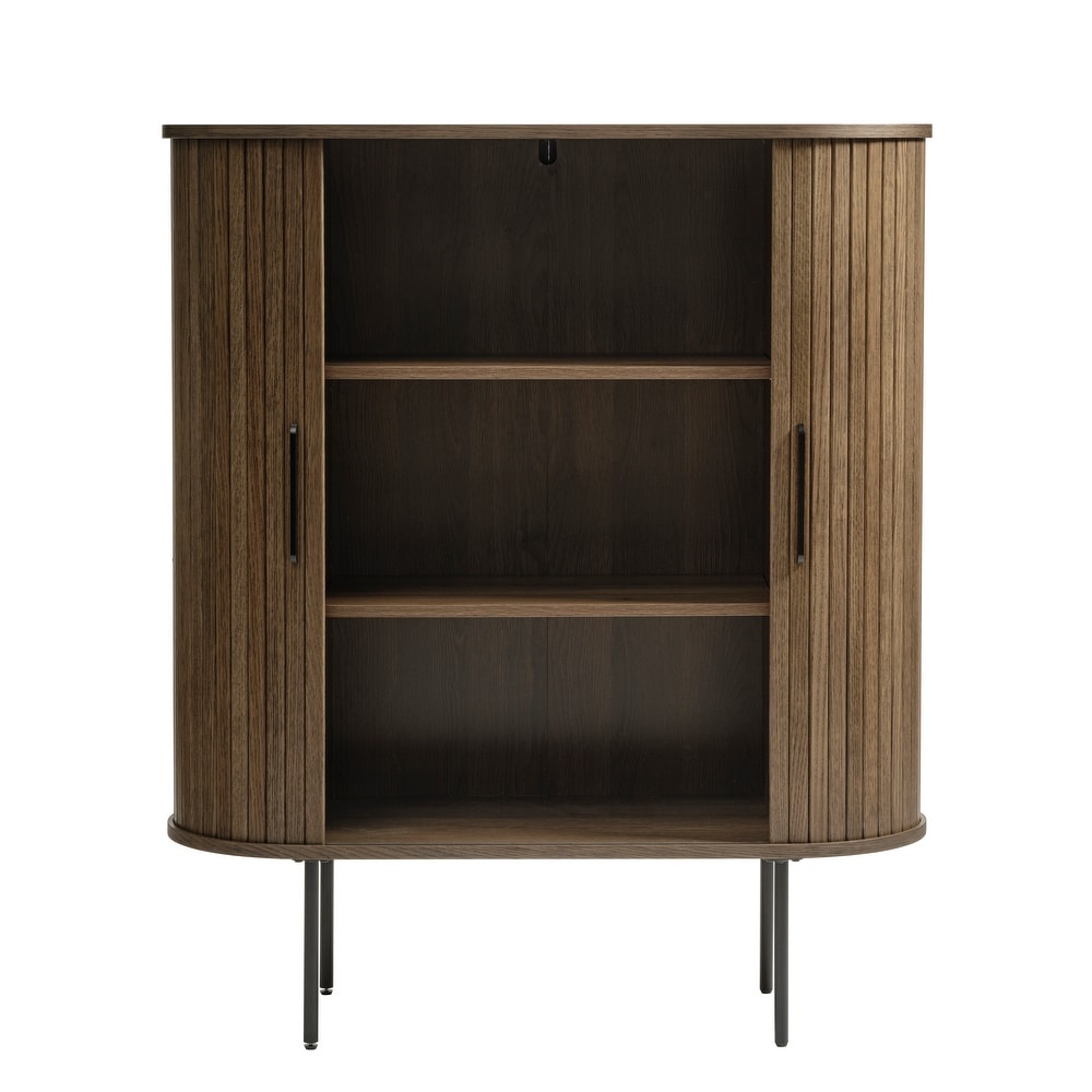 Rye Studio Nicola Mid Century Modern Rounded Sliding Door Cabinet 39\