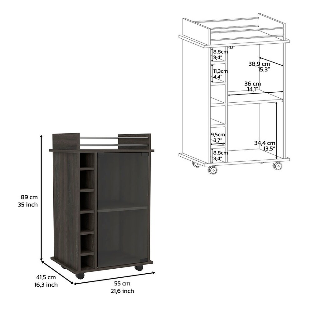 Bar Cart Baltimore With Six Wine Cubbies And Glass Door