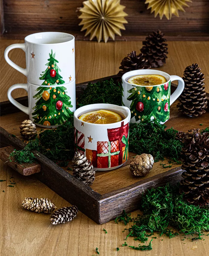 Over and Back Christmas Tree Stackable Mugs Set of 4