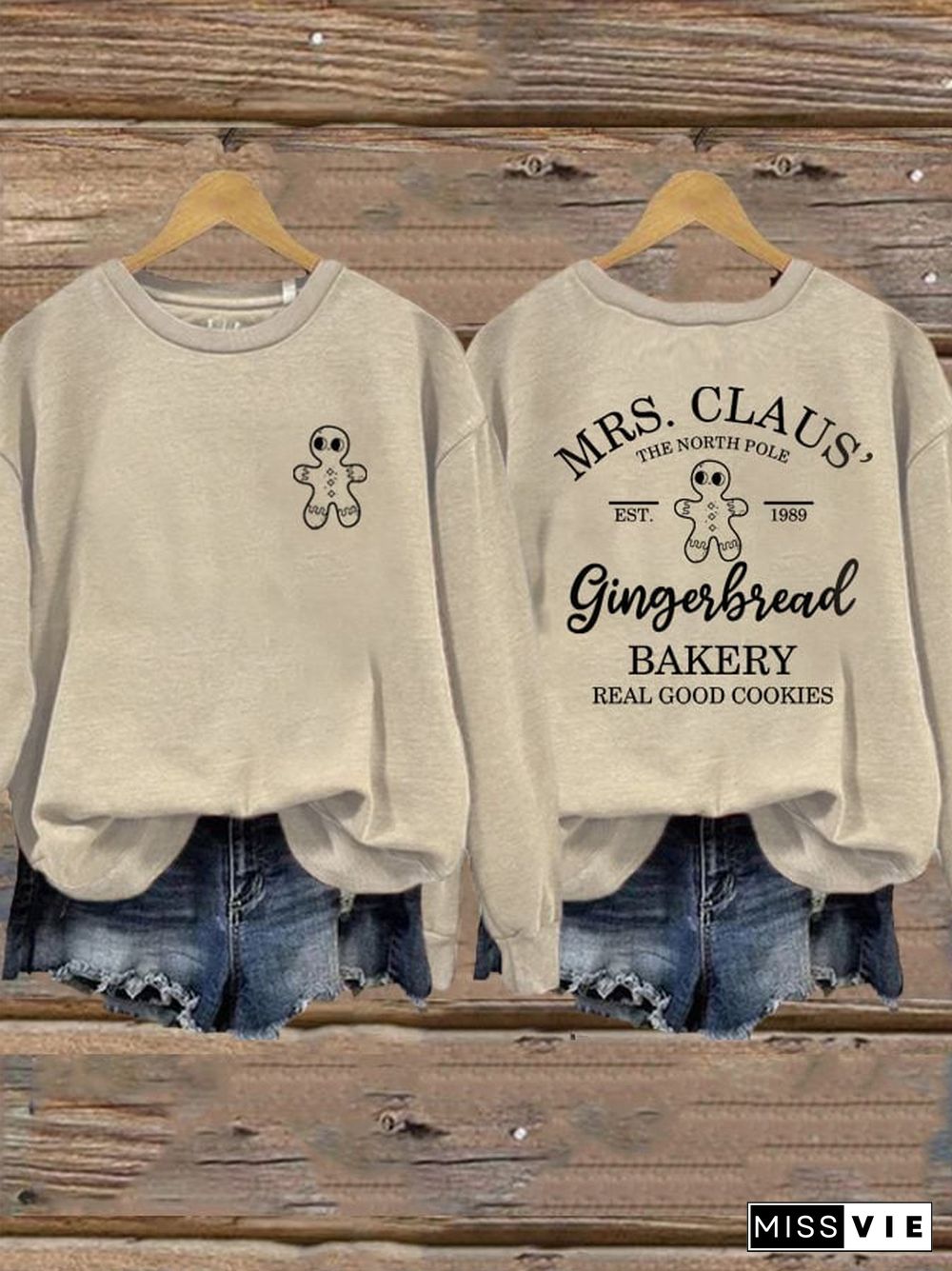 Women's Mrs Claus Gingerbread Bakery Printed Sweatshirt