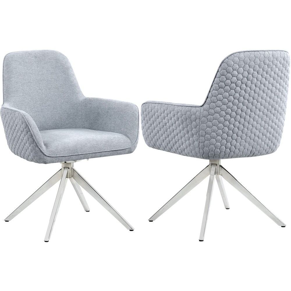 Contemporary Deisgn Light Grey Quilted Fabric Swivel Arm Chair