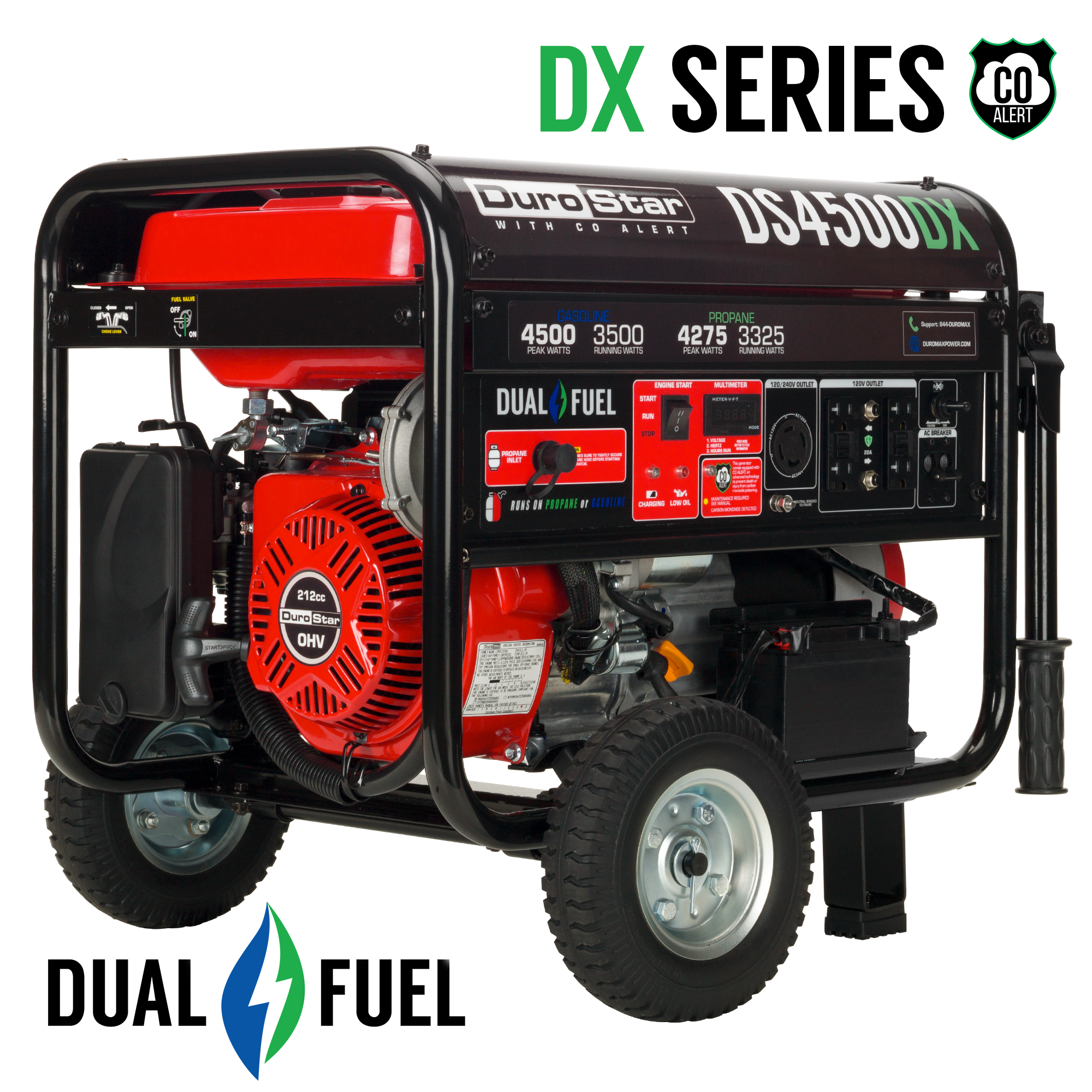 4,500 Watt Dual Fuel Portable Generator w/ CO Alert