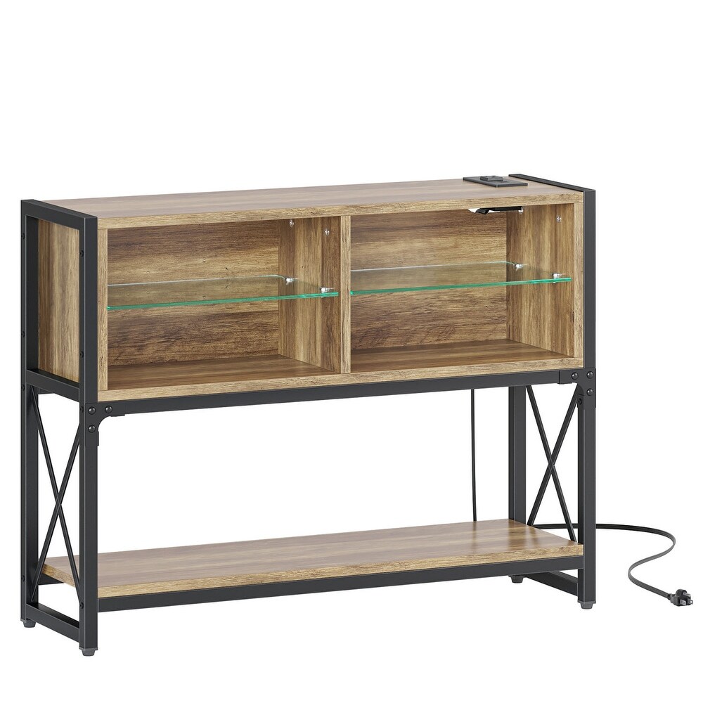 Industrial Console Table with LED Lights and Charging Station