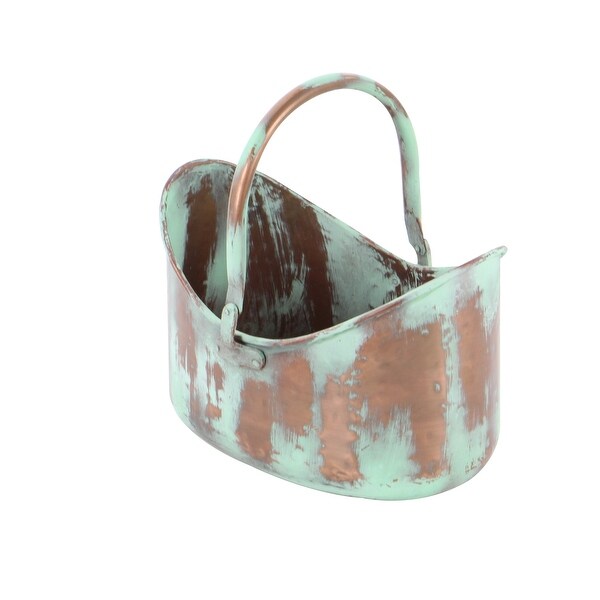 Copper Metal Patina Tulip Style Bucket Indoor Outdoor Planter with Stationary Handles (Set of 3)