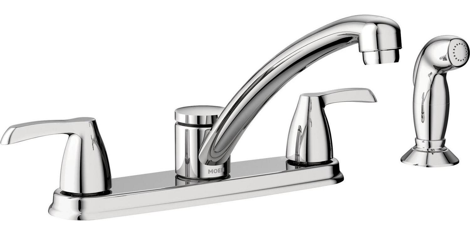 Moen Adler Chrome Two-Handle Low Arc Kitchen Faucet with Side Sprayer