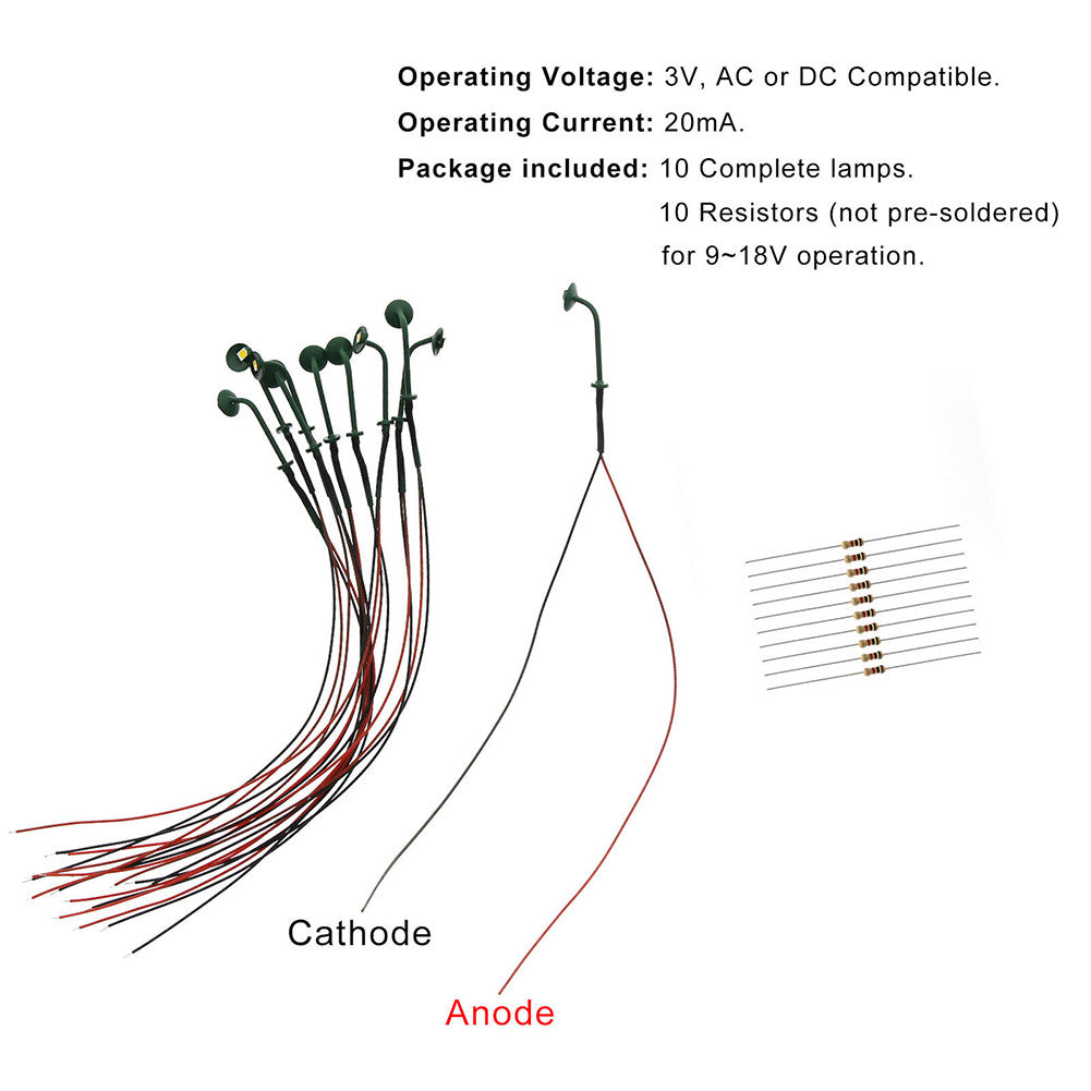 10pcs Model Railway HO Scale 1:87 Hanging Lamp Outdoor Wall Goose Neck Light LED