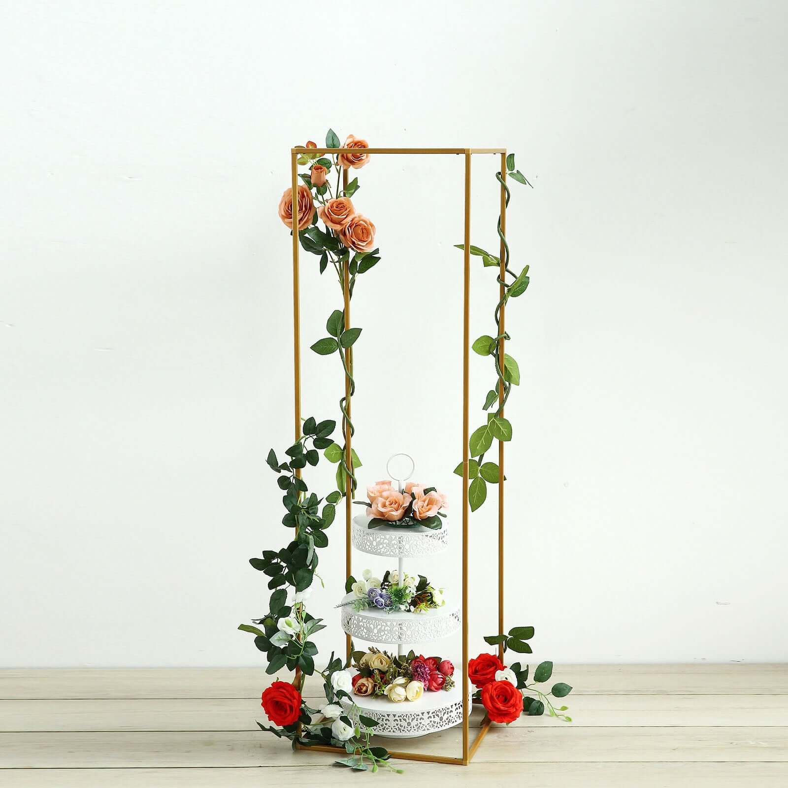 2 Pack Rectangular Gold Metal Wedding Flower Stand, Geometric Column Frame Centerpiece 48