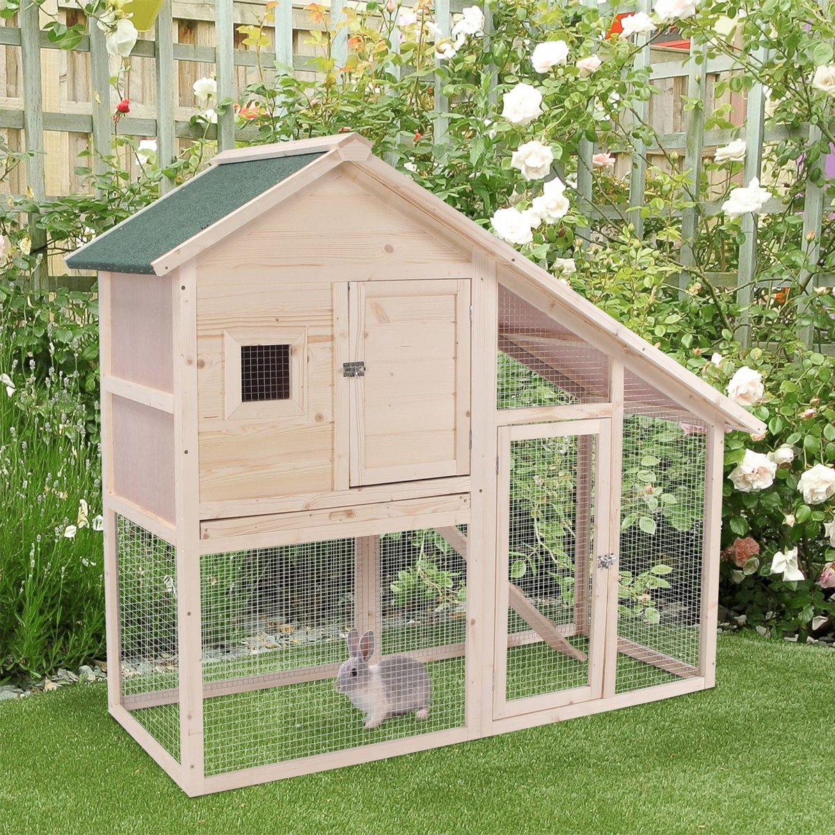 PawHut 2-Tier Wood Rabbit Hutch