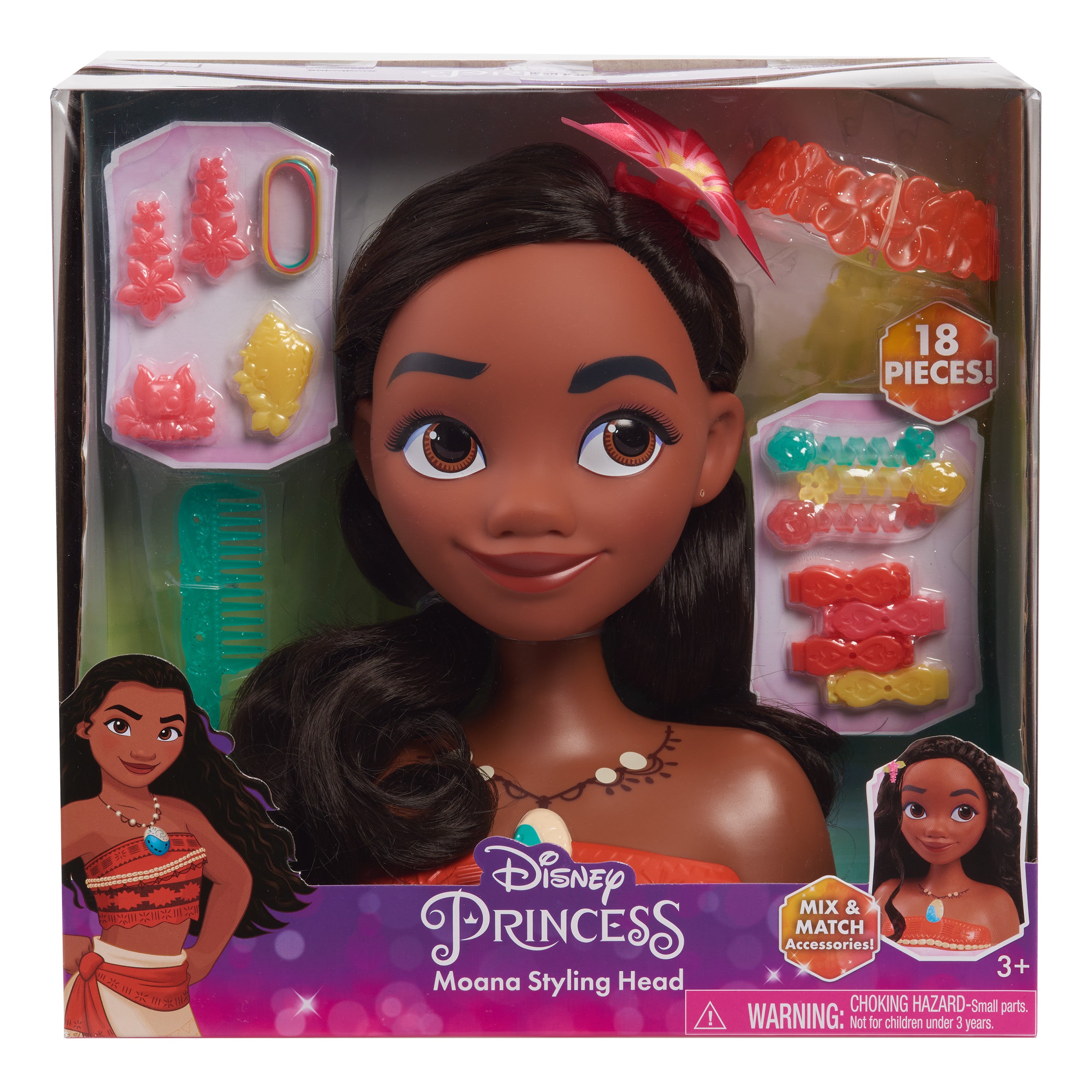 Disney Princess Moana Styling Head, 18-pieces, Pretend Play, Officially Licensed Kids Toys for Ages 3 Up, Gifts and Presents