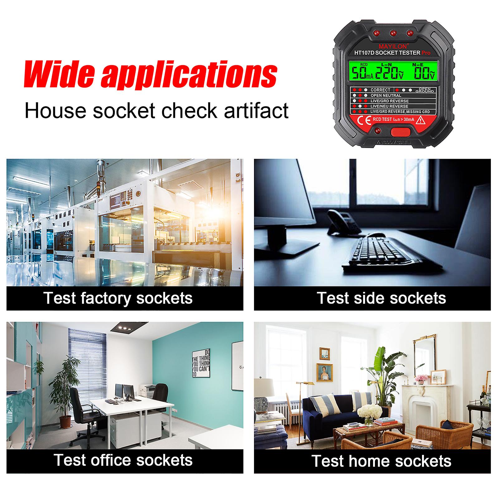 Mayilon Socket Tester Voltage Display 6 Kinds Indicator Lights 90~250v Socket Testers Phase Polarity Leakage Detector Utility Detecting Tools