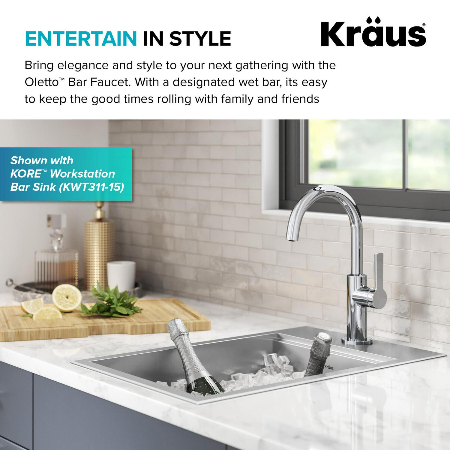 KRAUS Oletto Single Handle Kitchen Bar Faucet in Chrome