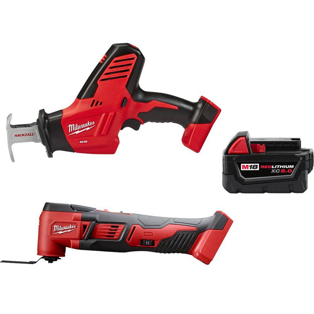 MW M18 18V Lithium-Ion Cordless HACKZALL Reciprocating Saw with Multi-Tool and 5.0 Ah Battery 2625-20-2626-20-48-11-1850