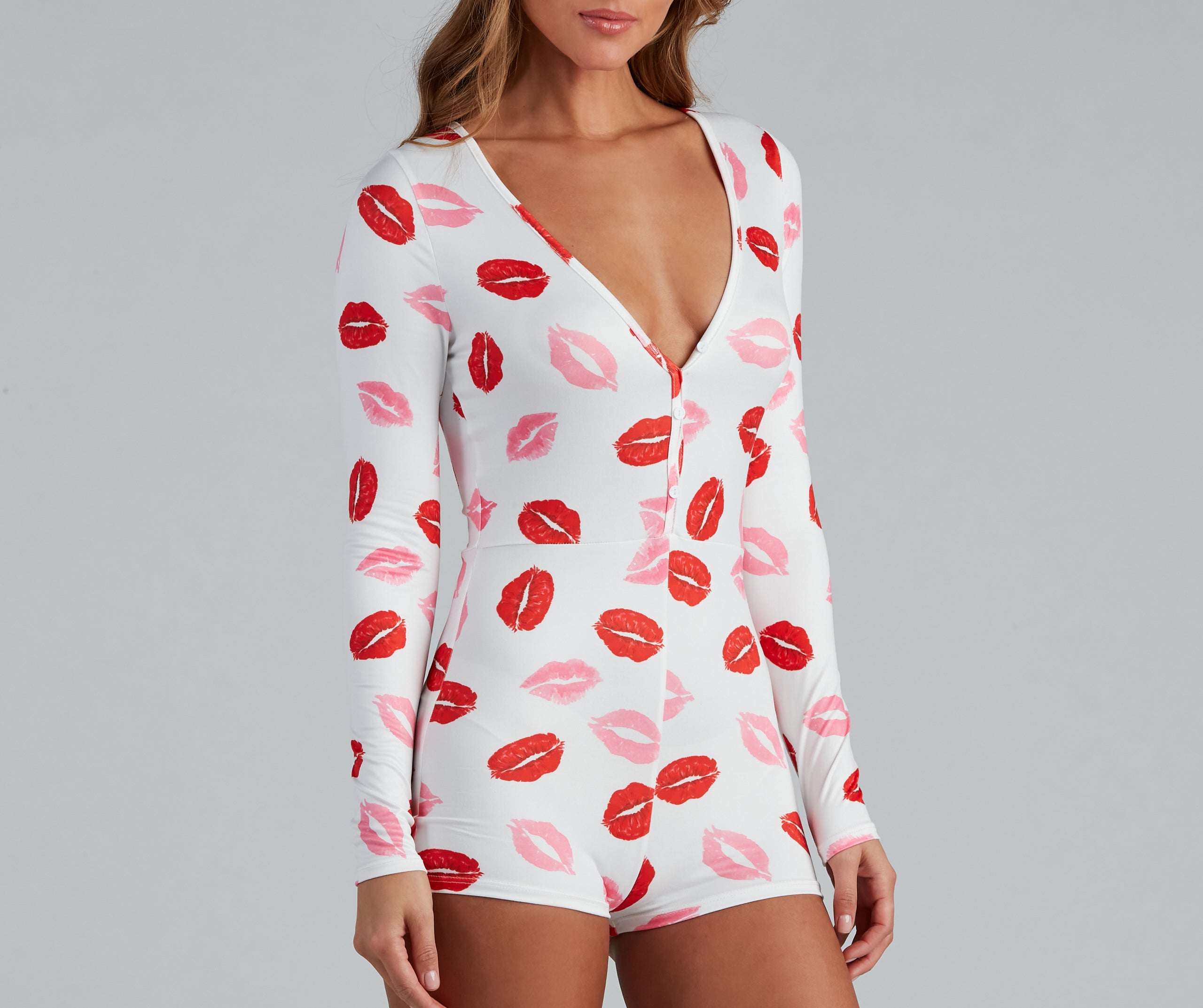 Bedtime Kiss Lip Print Pajama Romper